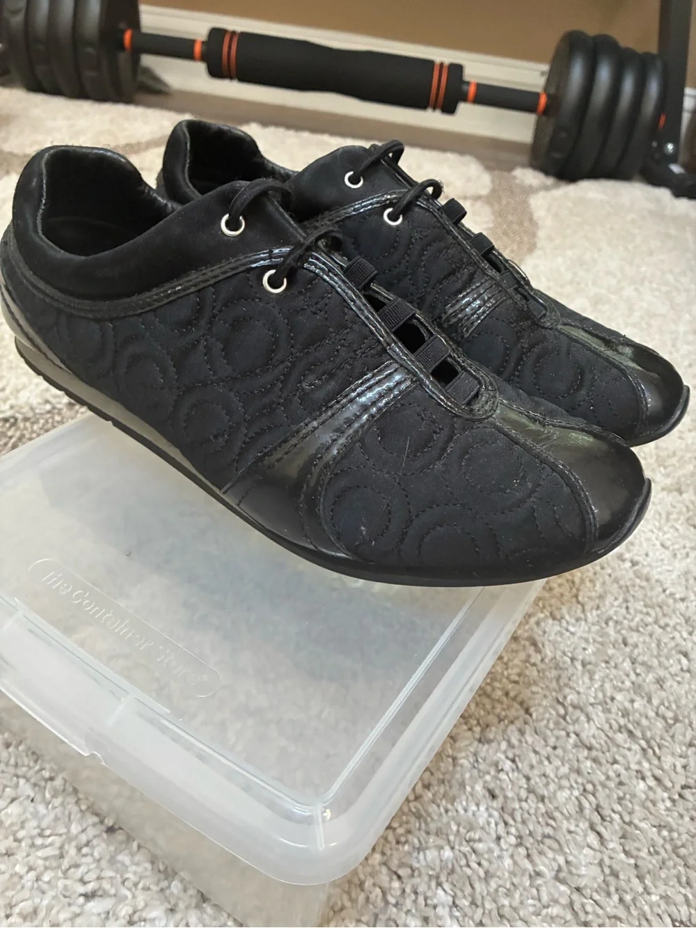 Coach Kellee black signature quilted fashion sneakers with patent leather trim
